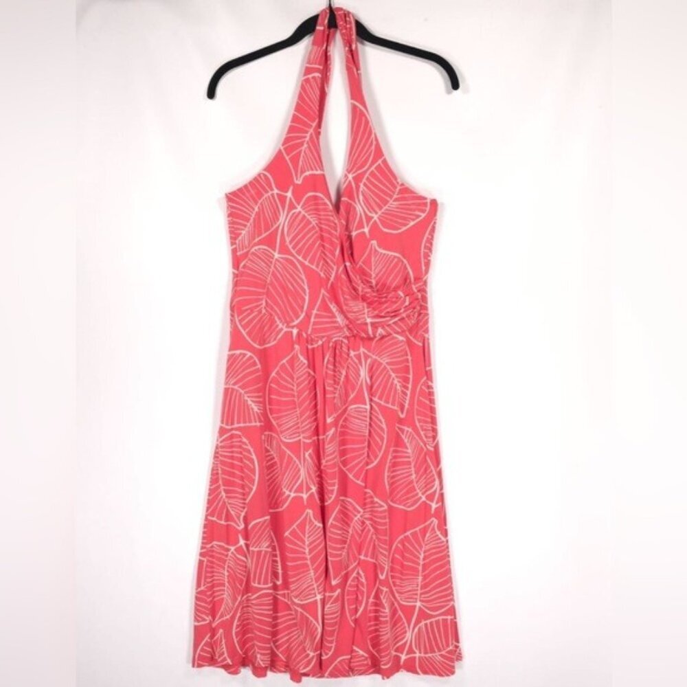 Boden Women’s Pink Leaf St‎ Lucia Halter Dress Size US 10R Viscose Blend WH755